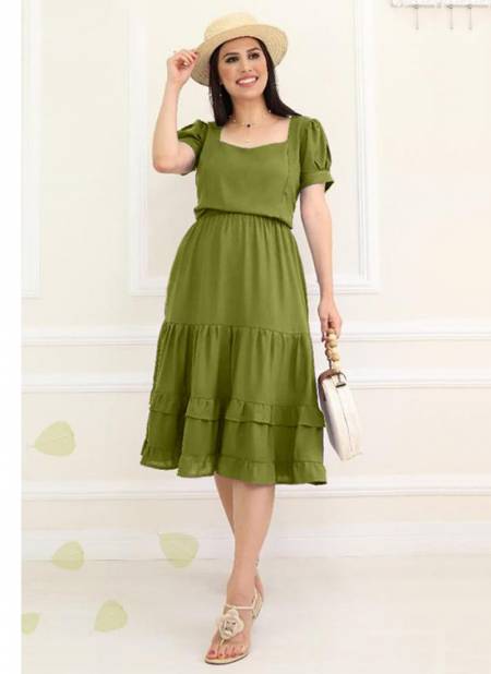 Green Colour CROME WESTERN Stylish Western Party Wear Rayon Cotton One Piece Fancy Collection CROME 06